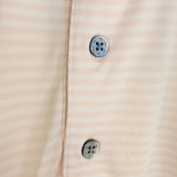 FootJoy FJ Golf Polo Shirt Men's Large Pink White Striped Embroidered Duck Woods - Picture 4 of 15